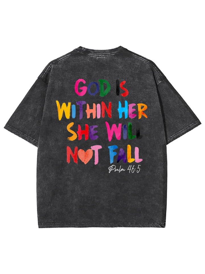 Christianartworkshop God Is Within Her She Will Not Fall Unisex Washed T-shirt - Black - 4XL - image 6