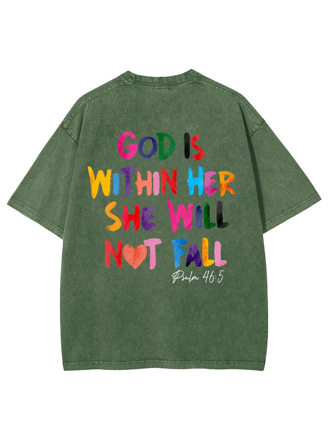 Christianartworkshop God Is Within Her She Will Not Fall Unisex Washed T-shirt - Army Green - 4XL - image 16