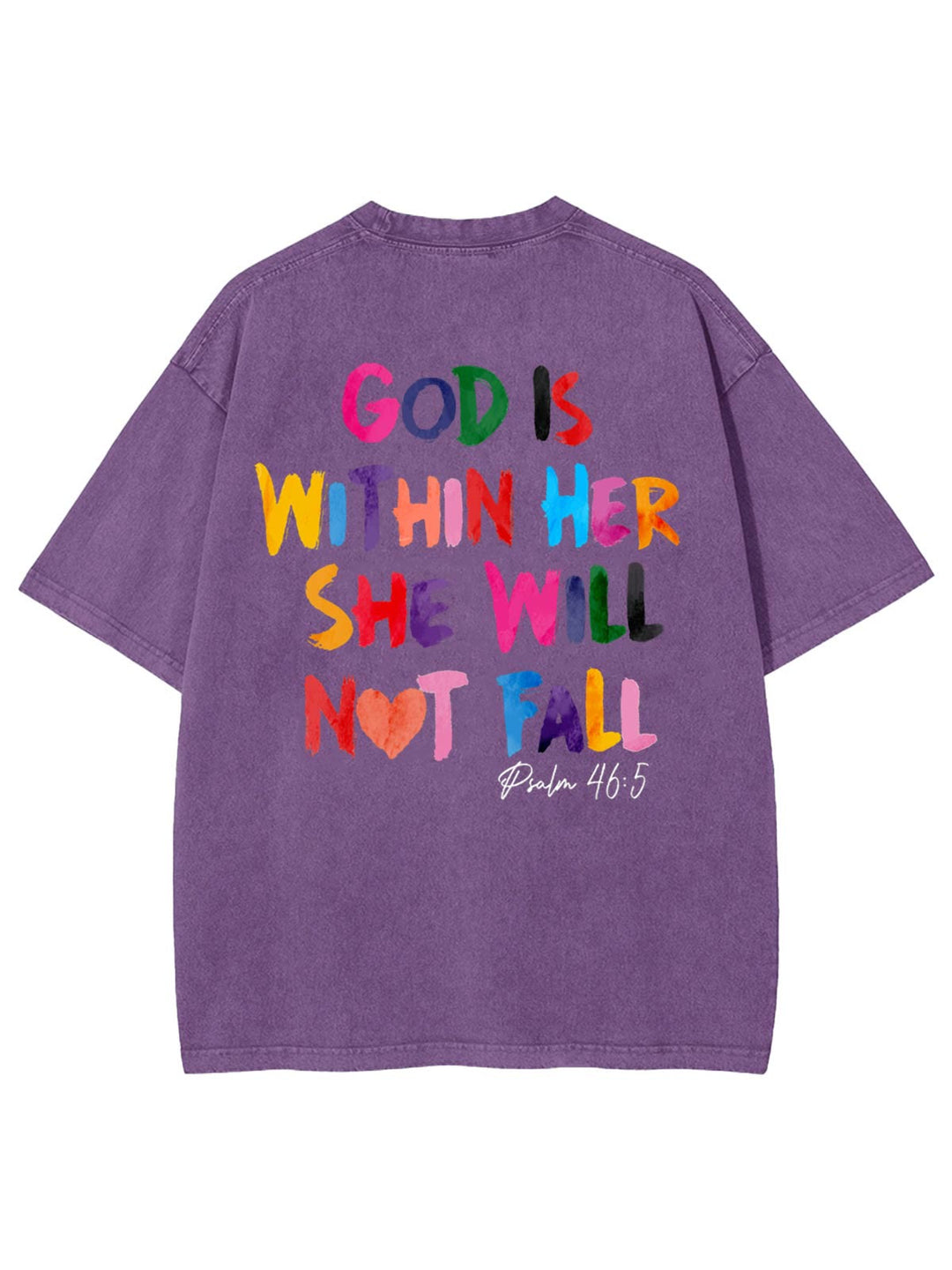 Christianartworkshop God Is Within Her She Will Not Fall Unisex Washed T-shirt - Purple - 4XL - image 12