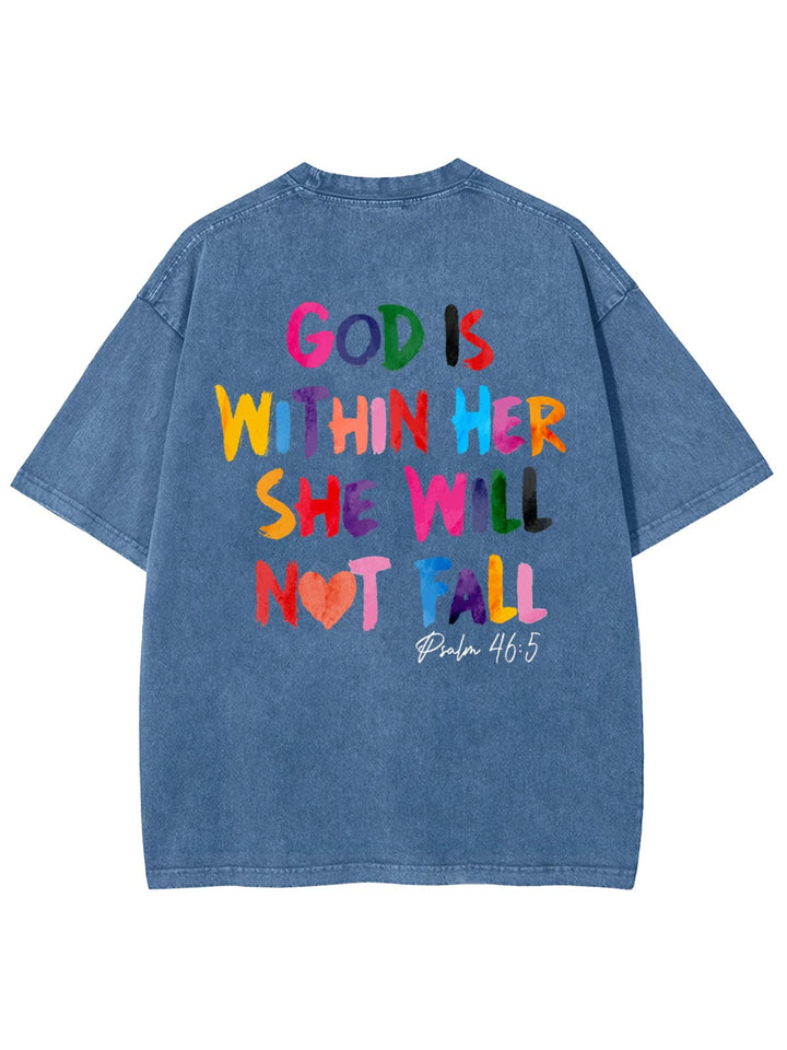Christianartworkshop God Is Within Her She Will Not Fall Unisex Washed T-shirt - Blue - 4XL - image 8
