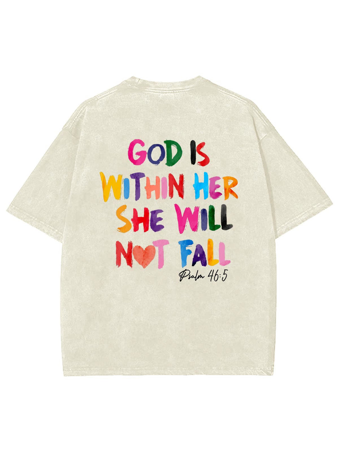 Christianartworkshop God Is Within Her She Will Not Fall Unisex Washed T-shirt - Beige - 4XL - image 1
