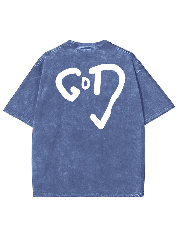 Christianartworkshop God Heart Unisex Washed T-shirt - Blue - 4XL - image 7