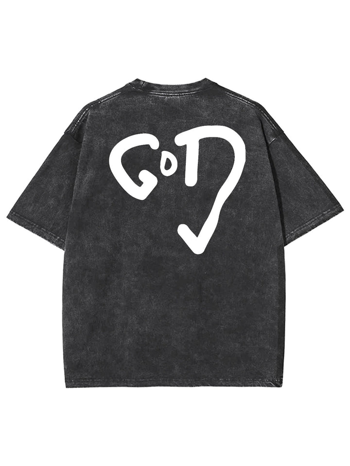 Christianartworkshop God Heart Unisex Washed T-shirt - Black - 4XL - image 5