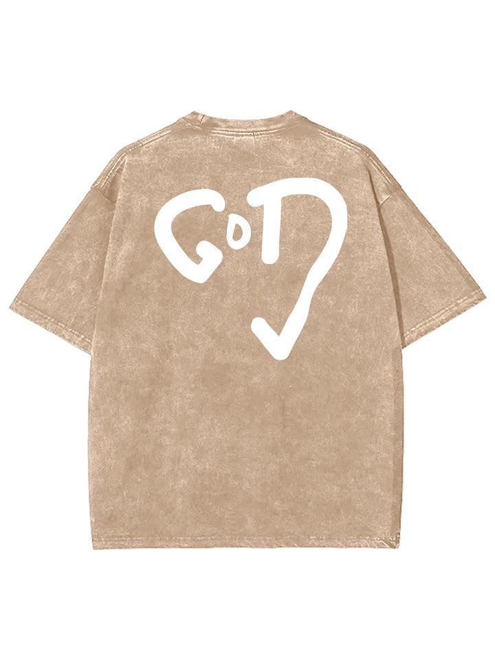 Christianartworkshop God Heart Unisex Washed T-shirt - Khaki - 4XL - image 11