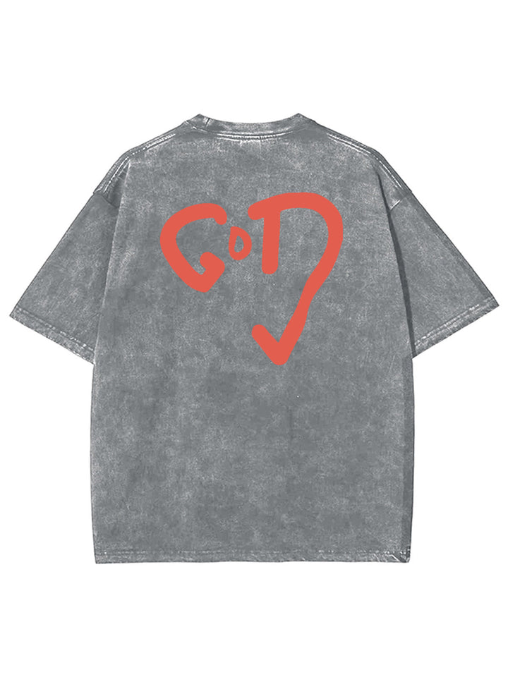 Christianartworkshop God Heart Unisex Washed T-shirt - Gray - 4XL - image 15