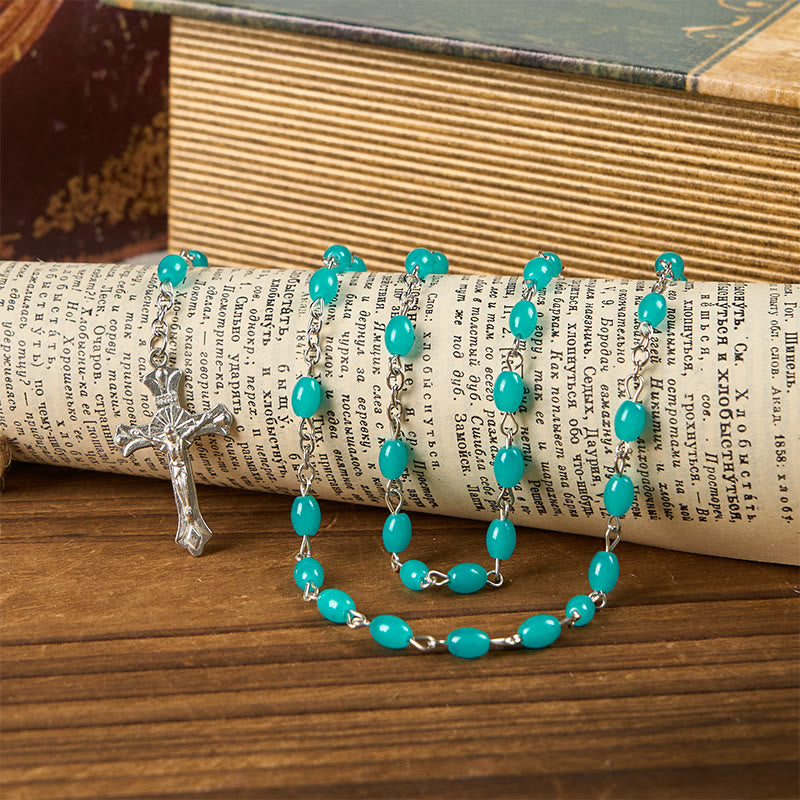 Christianartworkshop Holy Gail & Crucifix of 6mm Aqua Blue Crystal Prayer Beads Rosary - image 3