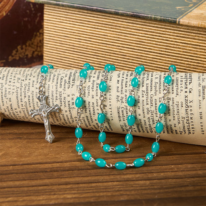 Christianartworkshop Holy Gail & Crucifix of 6mm Aqua Blue Crystal Prayer Beads Rosary - image 3