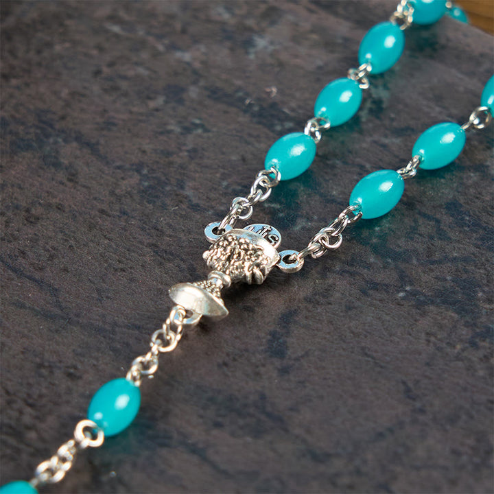 Christianartworkshop Holy Gail & Crucifix of 6mm Aqua Blue Crystal Prayer Beads Rosary - image 5