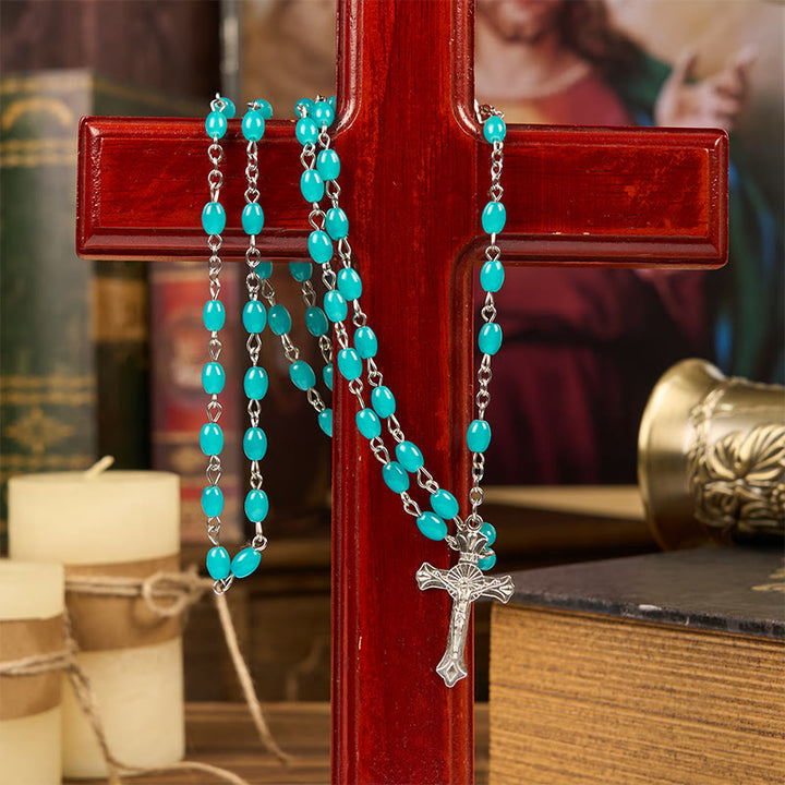 Christianartworkshop Holy Gail & Crucifix of 6mm Aqua Blue Crystal Prayer Beads Rosary - image 2