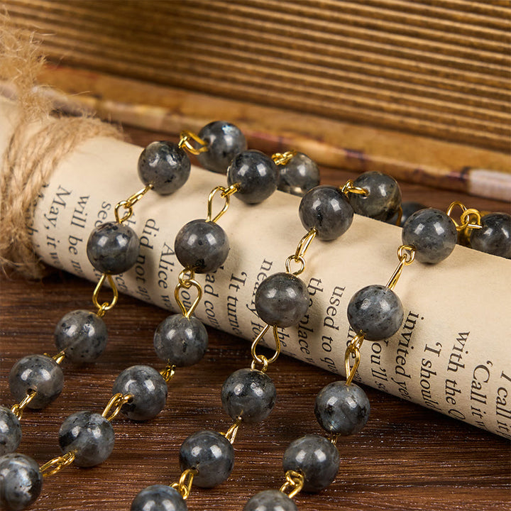 Christianartworkshop Miraculous Medal & Saint Benedict Key of 8 mm Round Black Stone Alloy Chain Rosary - image 4