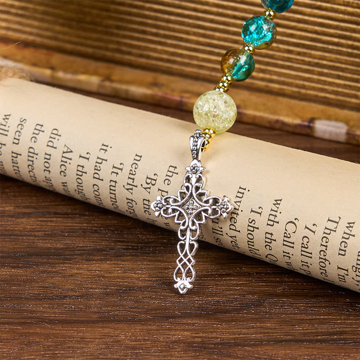 Christianartworkshop Miraculous Medal & Celtic Cross of 8 mm Round Multicolor Glass Alloy Chain Rosary - image 3