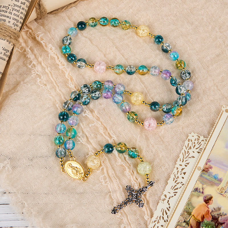 Christianartworkshop Miraculous Medal & Celtic Cross of 8 mm Round Multicolor Glass Alloy Chain Rosary - image 6