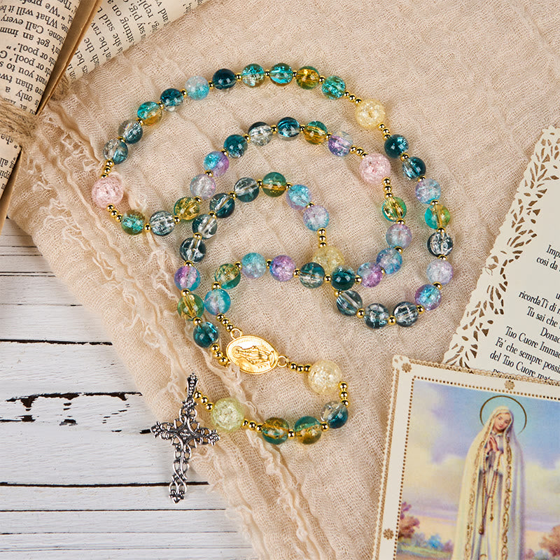 Christianartworkshop Miraculous Medal & Celtic Cross of 8 mm Round Multicolor Glass Alloy Chain Rosary - image 5
