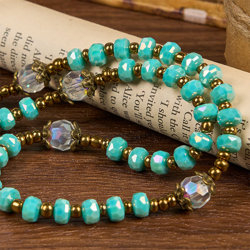 Christianartworkshop Lorraine Cross & Crucifix of 8 mm Rondelle Aquamarine Stone Nylon Cord Rosary - image 4