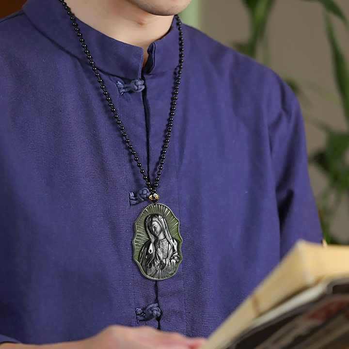 Christianartworkshop Our Lady of Guadalupe Hetian Black Jade Necklace - An Emblem of Sacred Devotion - image 5