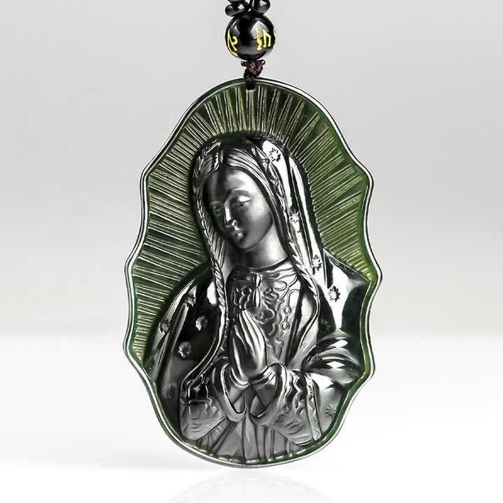Christianartworkshop Our Lady of Guadalupe Hetian Black Jade Necklace - An Emblem of Sacred Devotion - Our Lady of Guadalupe - image 0