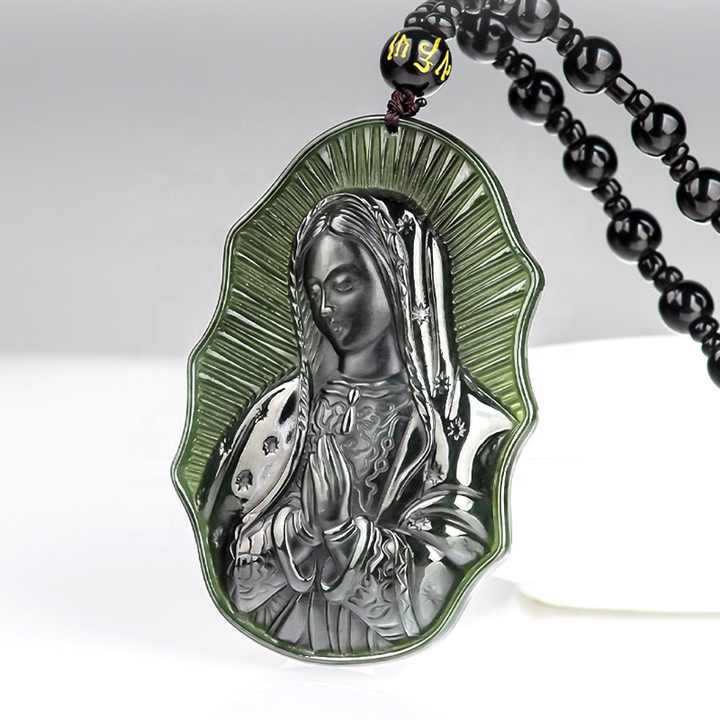 Christianartworkshop Our Lady of Guadalupe Hetian Black Jade Necklace - An Emblem of Sacred Devotion - image 1