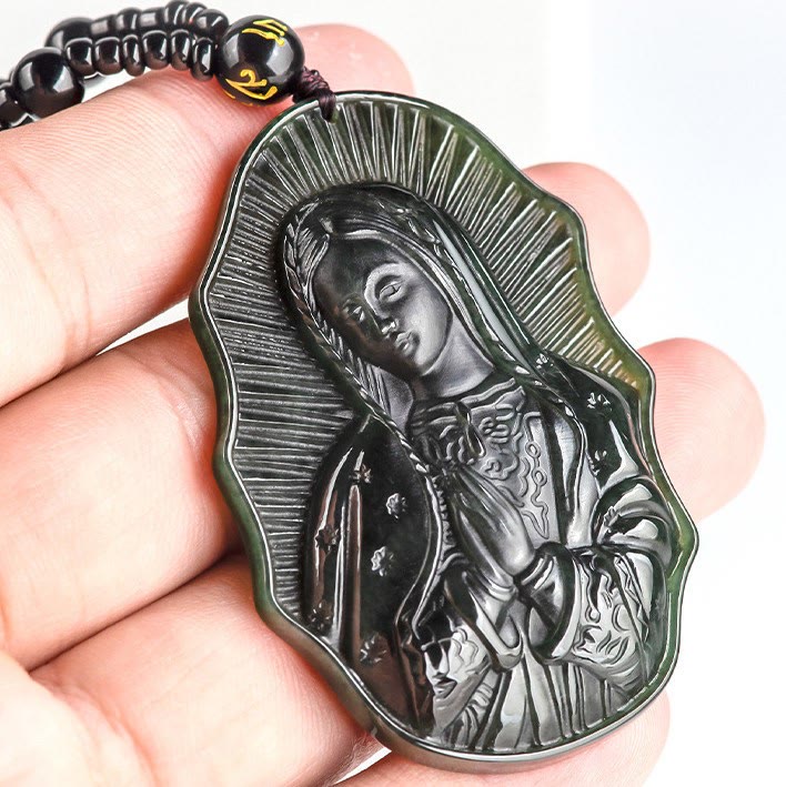 Christianartworkshop Our Lady of Guadalupe Hetian Black Jade Necklace - An Emblem of Sacred Devotion - image 4