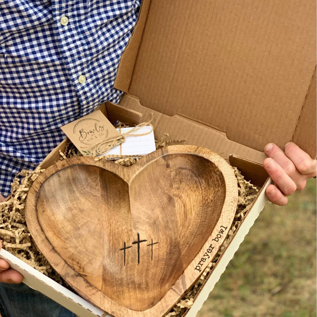 Christianartworkshop Heartfelt Devotion Wooden Prayer Bowl - A Sacred Space for Your Prayers - Prayer Bowl - image 1