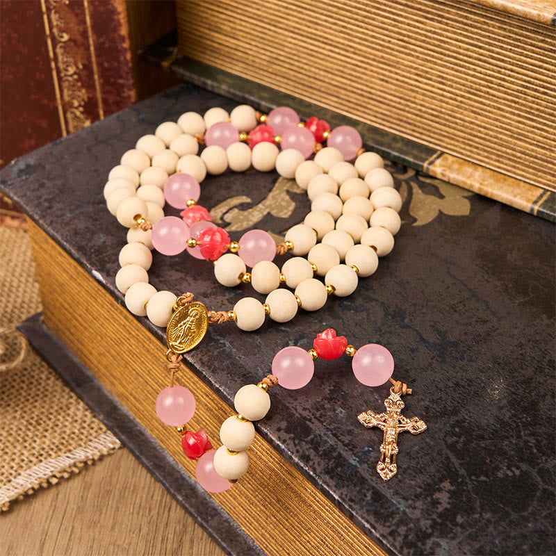 Christianartworkshop Miraculous Medal & Crucifix of 10mm Natural Wood Prayer Beads Handmade Rosary - Miraculous Medal & Crucifix - image 0