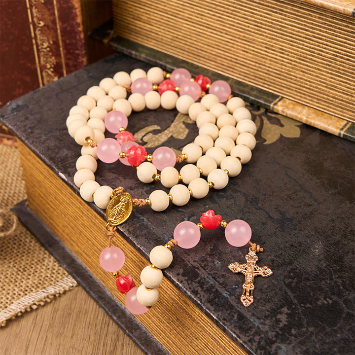 Christianartworkshop Miraculous Medal & Crucifix of 10mm Natural Wood Prayer Beads Handmade Rosary - Miraculous Medal & Crucifix - image 0