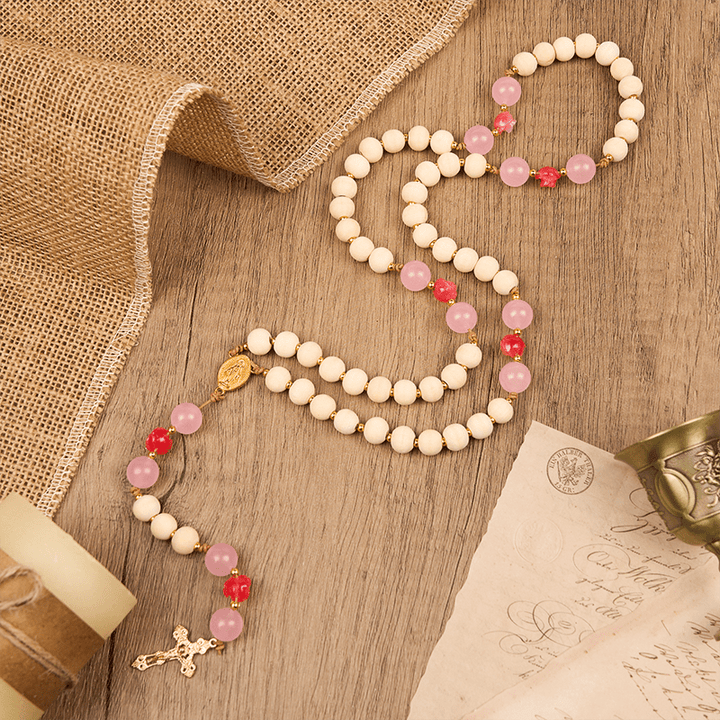 Christianartworkshop Miraculous Medal & Crucifix of 10mm Natural Wood Prayer Beads Handmade Rosary - image 1