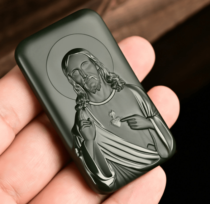 Christianartworkshop Exquisitely Carved Jade Jesus Amulet - A Discreet Emblem of Devotion and Tranquility - Jade - image 0