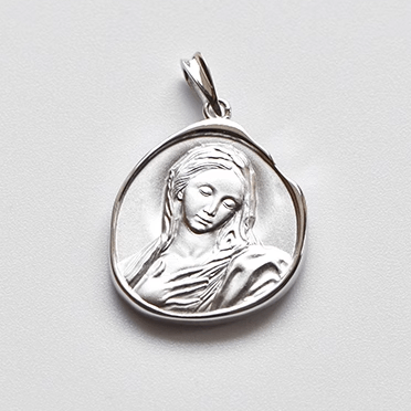 Christianartworkshop Antique Silver Enamel Praying Medallion Necklace - A Charm of Devotion and Elegance - Our Lady - image 1
