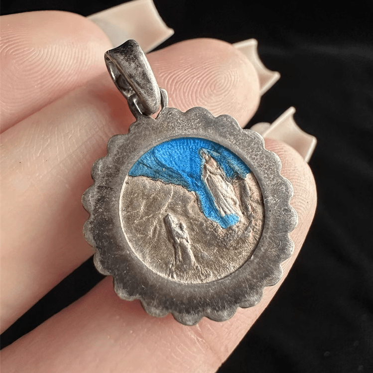 Christianartworkshop Virgin Mary Antique Silver Enamel Praying Medallion Necklace - A Charm of Devotion and Elegance - image 2