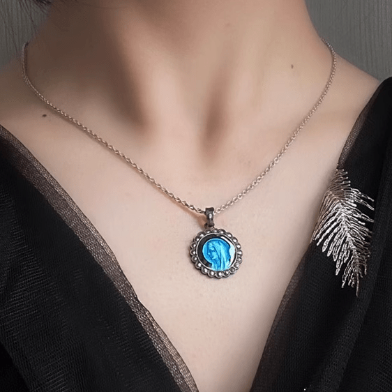 Christianartworkshop Virgin Mary Antique Silver Enamel Praying Medallion Necklace - A Charm of Devotion and Elegance - image 3