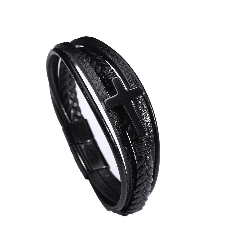 Christianartworkshop  Cross of Black Leather Cuff Band Bracelet - image 5