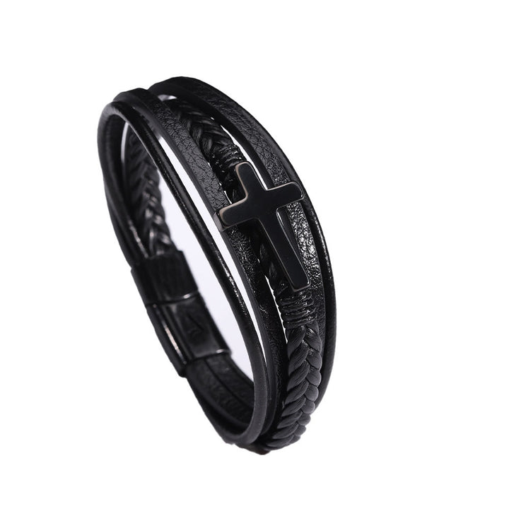 Christianartworkshop  Cross of Black Leather Cuff Band Bracelet - image 5