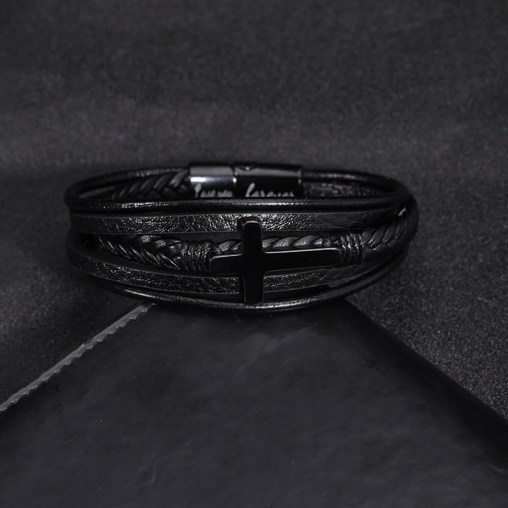 Christianartworkshop  Cross of Black Leather Cuff Band Bracelet - image 2