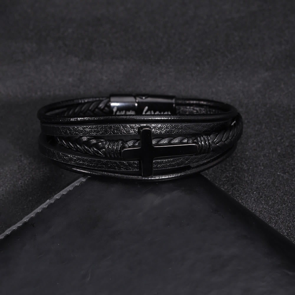 Christianartworkshop  Cross of Black Leather Cuff Band Bracelet - image 1