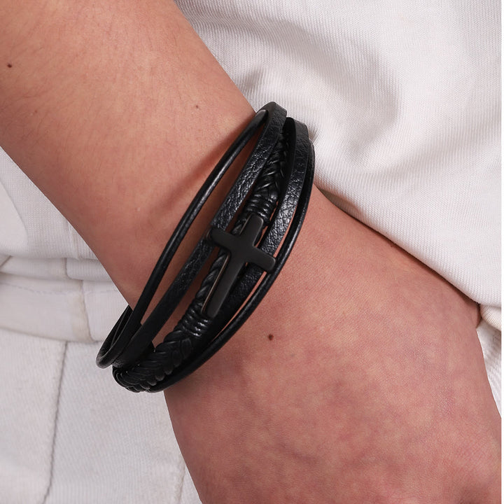 Christianartworkshop  Cross of Black Leather Cuff Band Bracelet - image 3