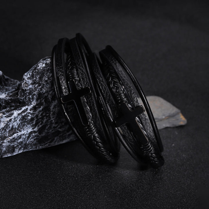 Christianartworkshop  Cross of Black Leather Cuff Band Bracelet - image 4