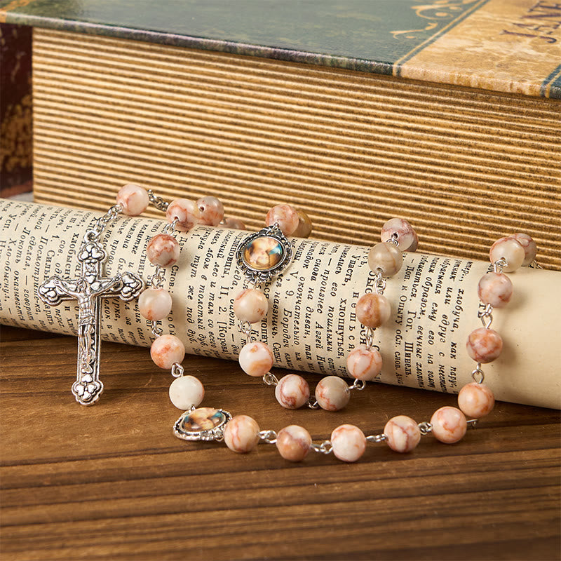 Christianartworkshop Our Lady Pray For US & Crucifix of 8mm Red Stone Prayer Beads Rosary - image 2