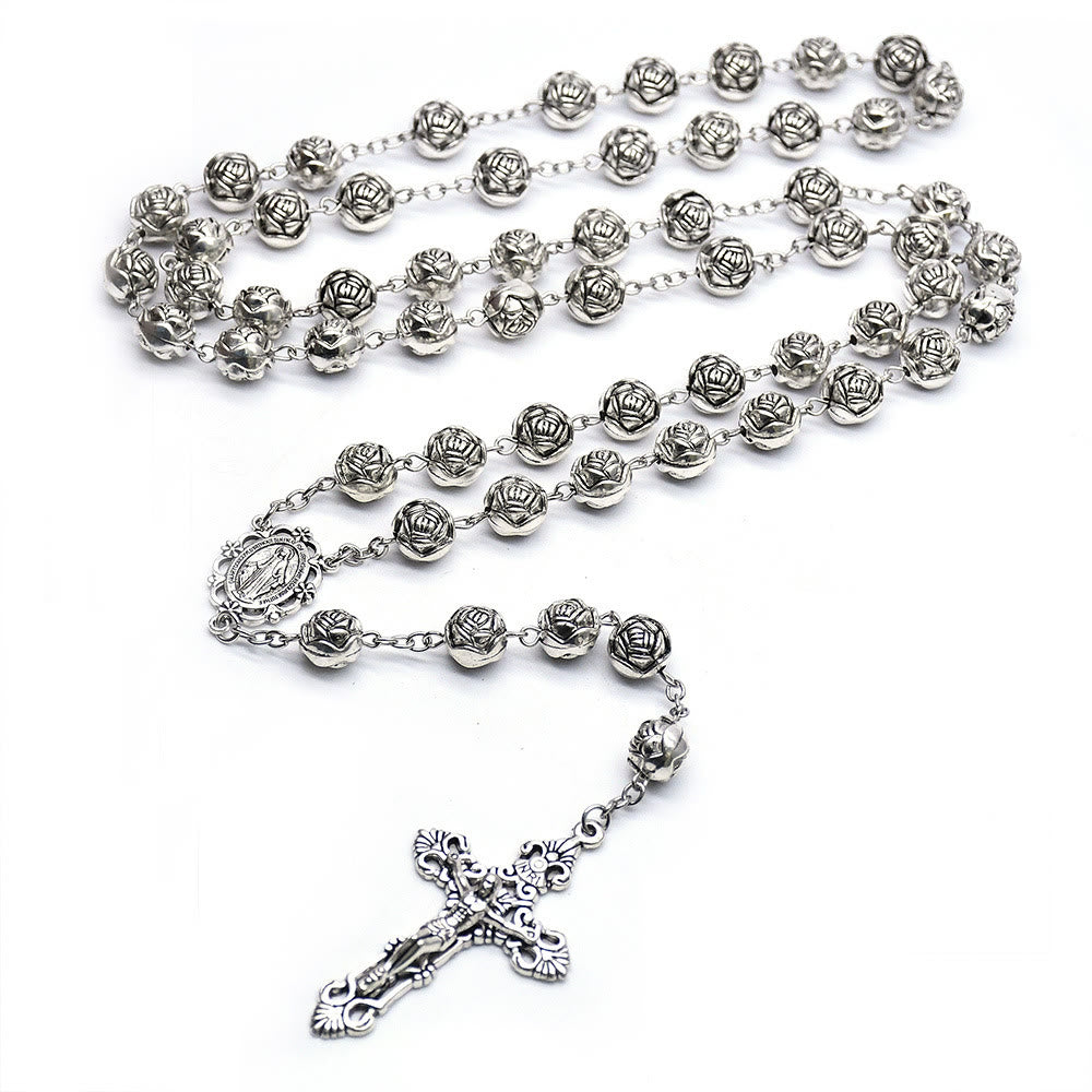 Christianartworkshop Miraculous Medal & Crucifix of 10mm Rose Prayer Beads Rosary - image 5
