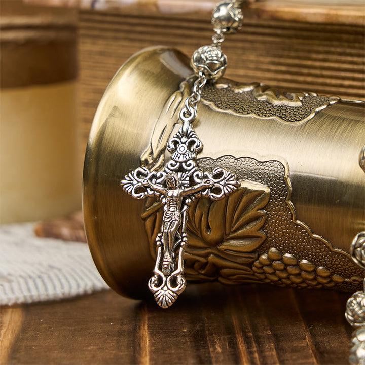 Christianartworkshop Miraculous Medal & Crucifix of 10mm Rose Prayer Beads Rosary - image 3