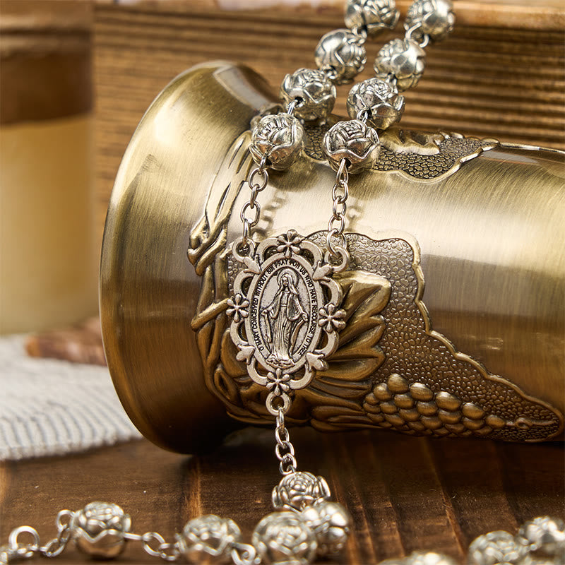 Christianartworkshop Miraculous Medal & Crucifix of 10mm Rose Prayer Beads Rosary - image 4