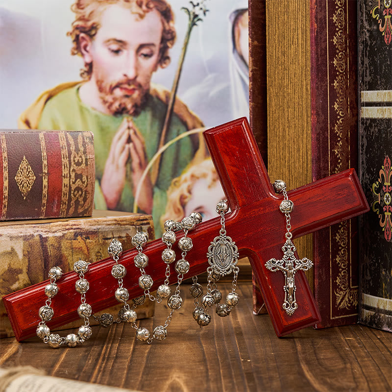 Christianartworkshop Miraculous Medal & Crucifix of 10mm Rose Prayer Beads Rosary - image 5