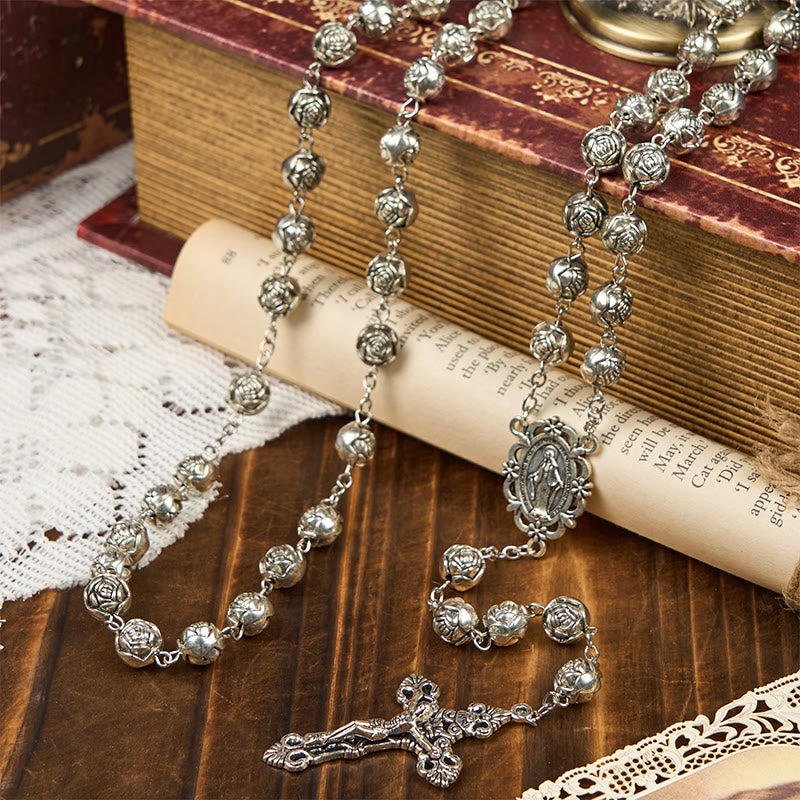 Christianartworkshop Miraculous Medal & Crucifix of 10mm Rose Prayer Beads Rosary - image 2