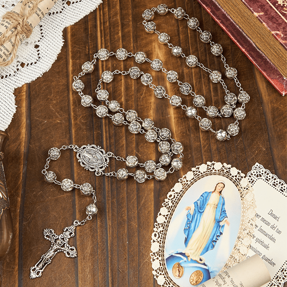 Christianartworkshop Miraculous Medal & Crucifix of 10mm Rose Prayer Beads Rosary - Our Lady & Crucifix - image 1
