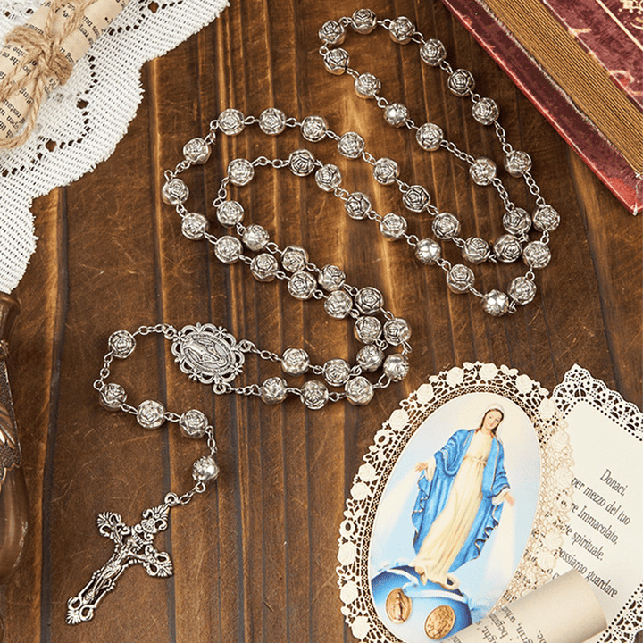 Christianartworkshop Miraculous Medal & Crucifix of 10mm Rose Prayer Beads Rosary - Our Lady & Crucifix - image 1