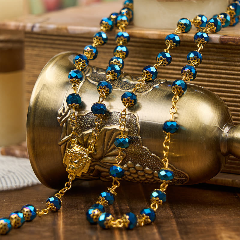 Christianartworkshop Jesus Icon & Crucifix of 8mm Royal Blue Crystal Beads Prayer Rosary - image 3
