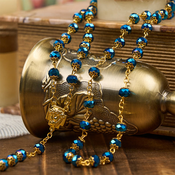 Christianartworkshop Jesus Icon & Crucifix of 8mm Royal Blue Crystal Beads Prayer Rosary - image 3