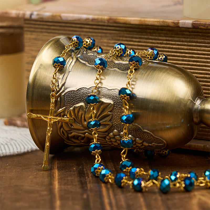 Christianartworkshop Jesus Icon & Crucifix of 8mm Royal Blue Crystal Beads Prayer Rosary - image 2