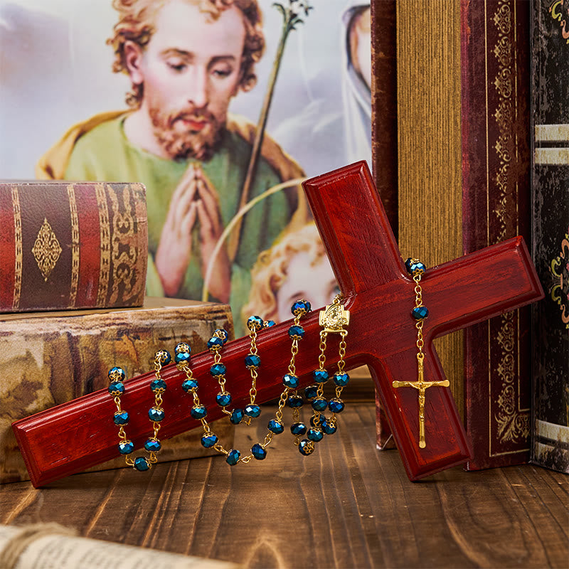 Christianartworkshop Jesus Icon & Crucifix of 8mm Royal Blue Crystal Beads Prayer Rosary - image 6