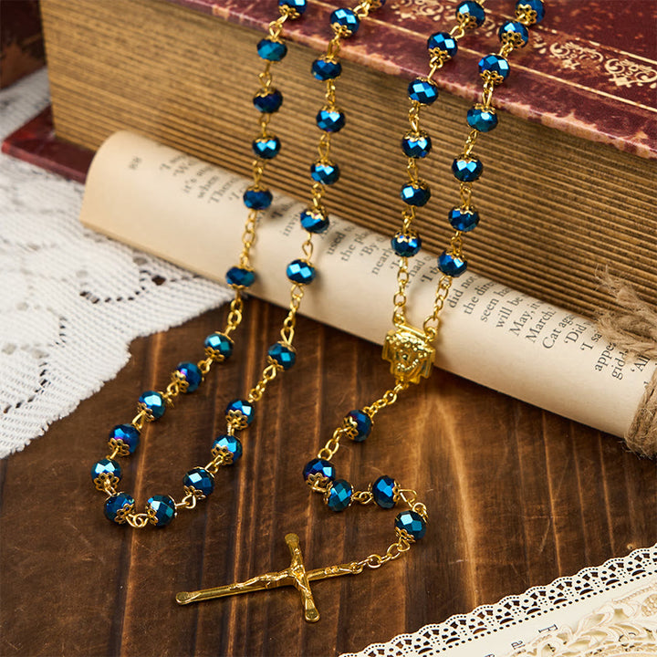 Christianartworkshop Jesus Icon & Crucifix of 8mm Royal Blue Crystal Beads Prayer Rosary - Royal Blue - image 1