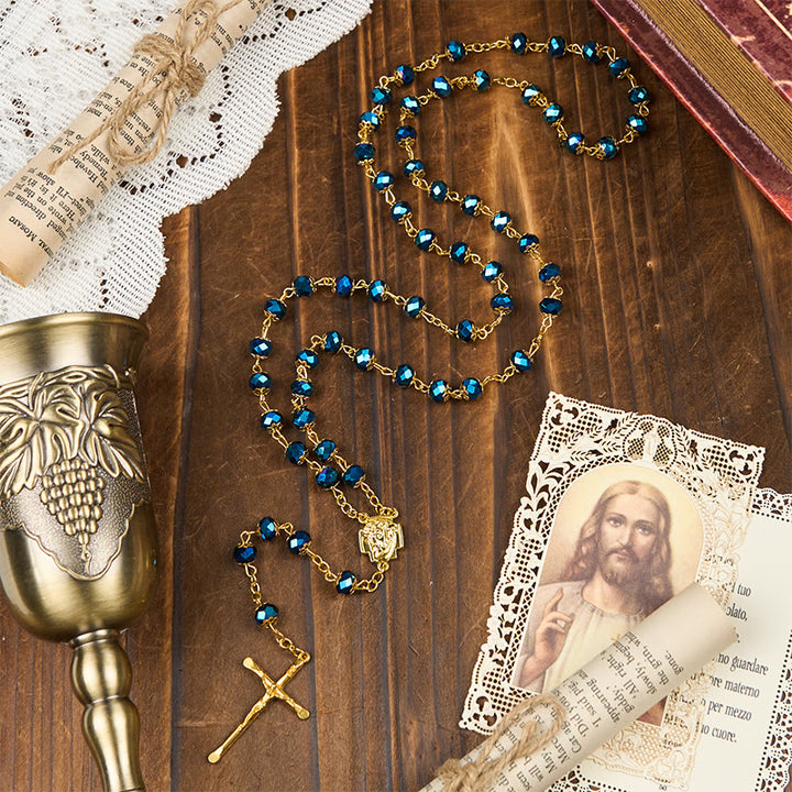Christianartworkshop Jesus Icon & Crucifix of 8mm Royal Blue Crystal Beads Prayer Rosary - image 5